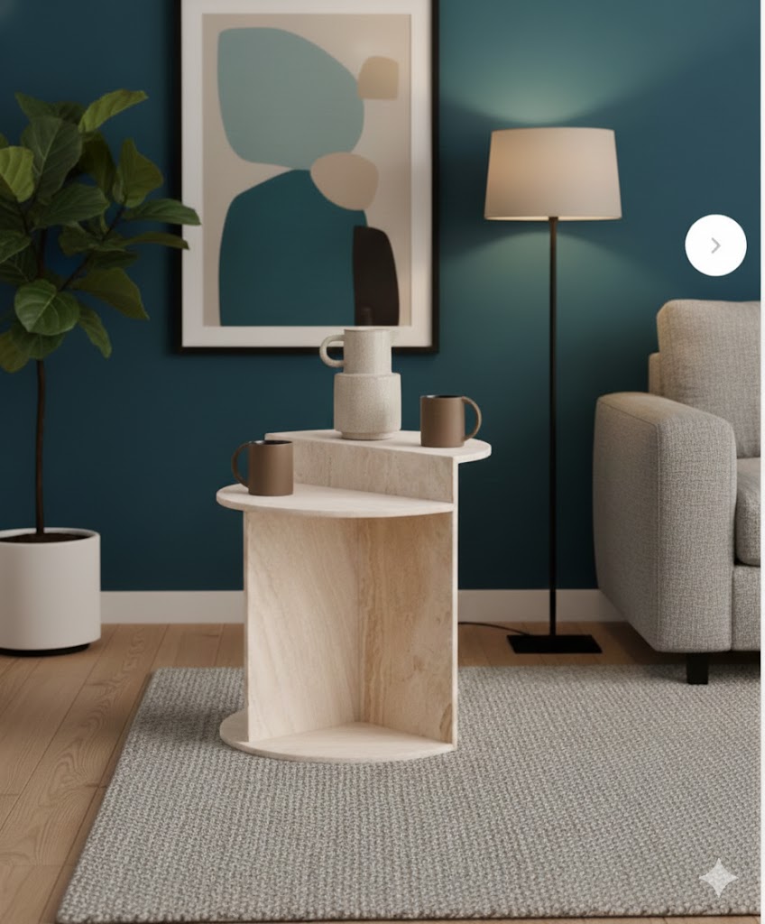 طاولة جانبية نصف دائرة سطح رخام طبيعي ترافنتينو 